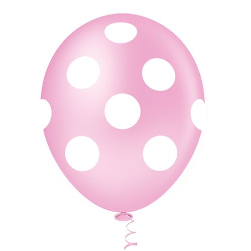 Balão 10 Bolinha Rosa Bebê e Branco - 25 unidades