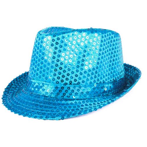 Chapéu Malandrinho Paetê Azul Claro