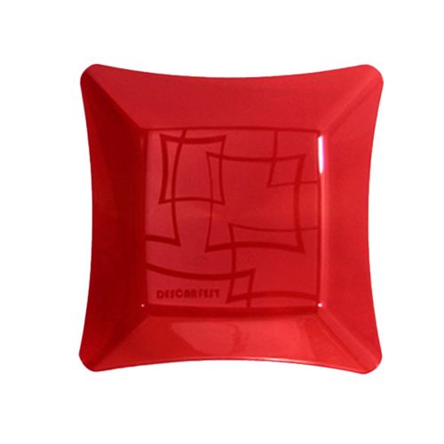 Prato Cristal Quadrado Vermelho 21cm - 10 unidades