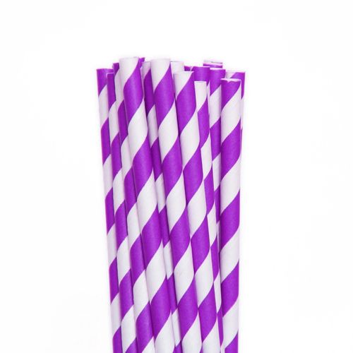 Canudo Papel Listrado Roxo - 12 unidades