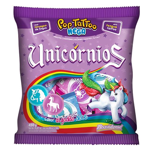 *Pirulito Pop Tattoo Unicórnio Mega 450g
