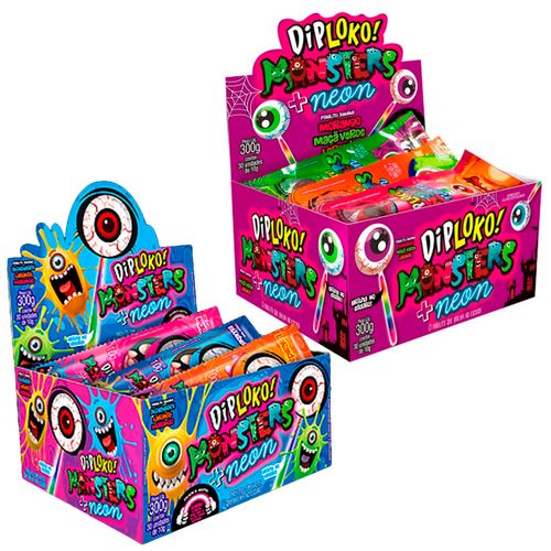 Pirulito Diploko Neon Monsters Olho - 30 unidades