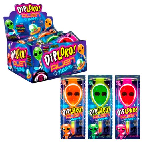 Pirulito Diploko Neon Monsters Alien - 30 unidades