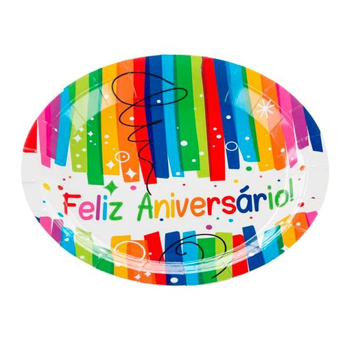 Prato de Papel Feliz Aniversário - 10 unidades