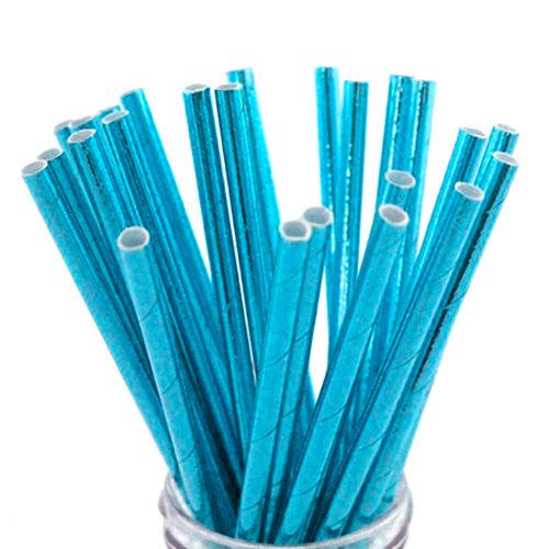 Canudo Papel Metalizado Azul - 12 unidades