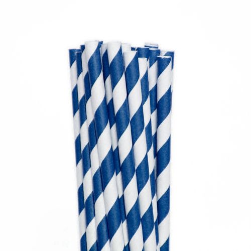 Canudo Papel Listrado Azul Escuro - 12 unidades