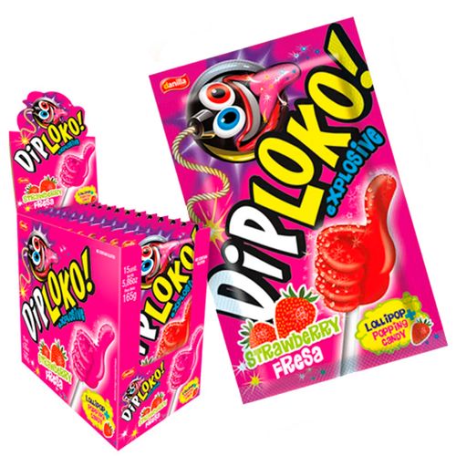 Pirulito Diploko Explosive Morango - 15 unidades