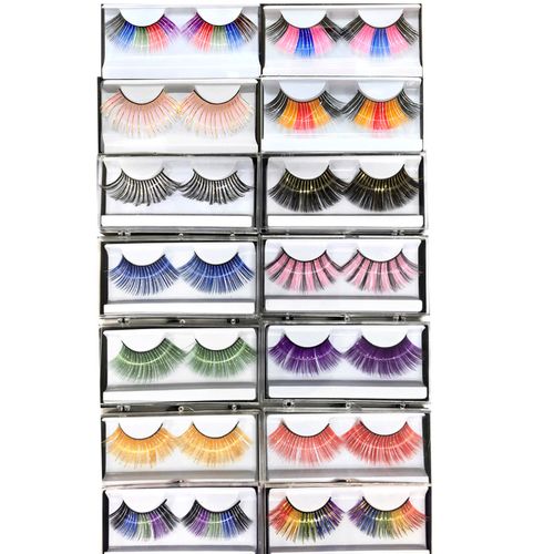 Cílios Postiços Longos Coloridos com Fios Metalizados