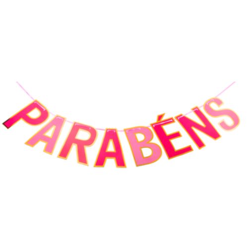 Faixa Parabéns Rosa Borda Dourada