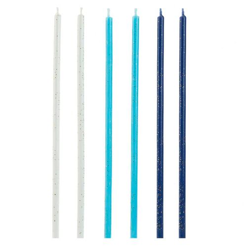 Vela Palito Glitter Azul e Branca - 06 unidades