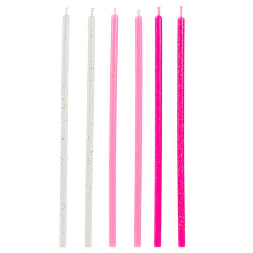 Vela Palito Glitter Rosa e Branca - 06 unidades