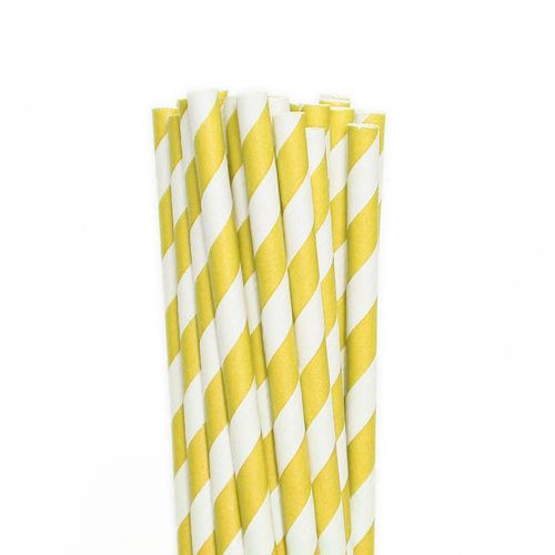 Canudo Papel Listrado Amarelo - 12 unidades