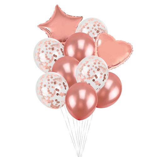 Buquê de Balões Coração e Estrela Rosé Gold - 10 unidades