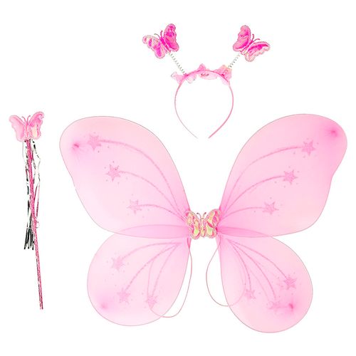 Kit Asa Borboleta Rosa - Asa, Tiara e Varinha