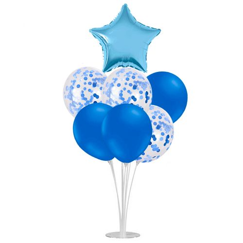 Buquê de Balões Estrela Azul Claro com Suporte - 07 unidades