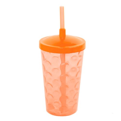 Copo Bolha com Tampa e Canudo Laranja Neon