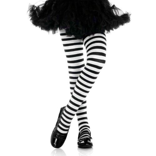 Meia Calça Infantil Listrada Branco e Preto
