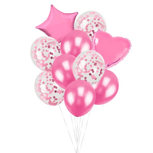 Buquê de Balões Coração e Estrela Rosa - 10 unidades