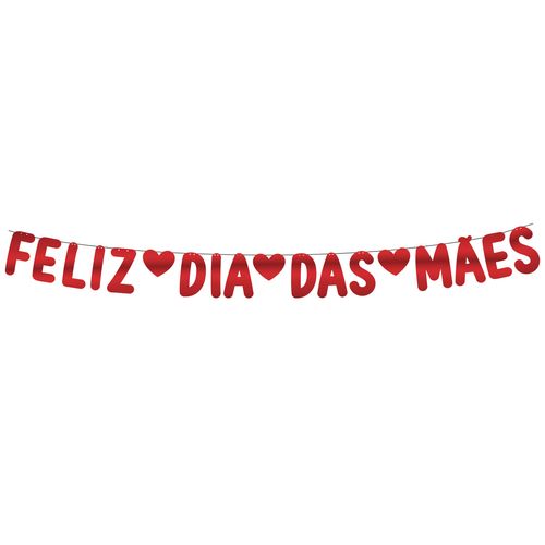 Faixa Feliz Dia Das Mães Laminada Vermelha