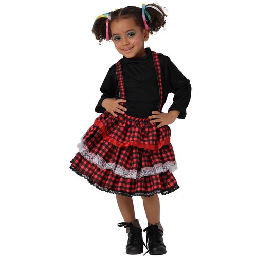 Saia Junina Salopete Vermelha Infantil