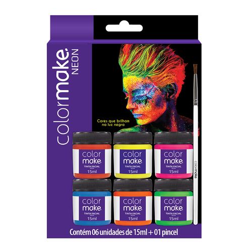 Tinta Líquida Neon 6 cores com Pincel - ColorMake