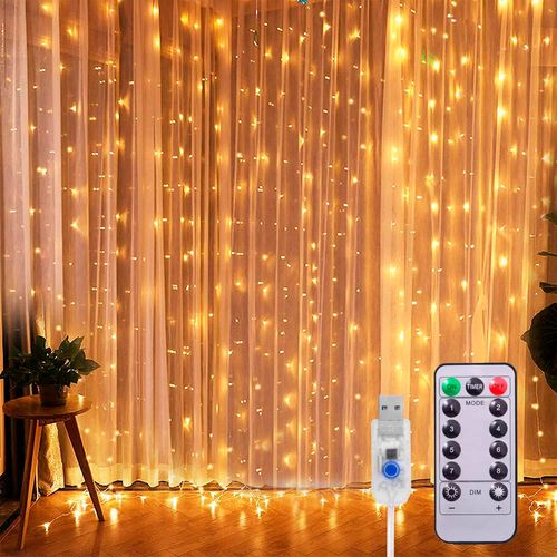 Cortina de LED Amarelo 250 Lâmpadas com Controle