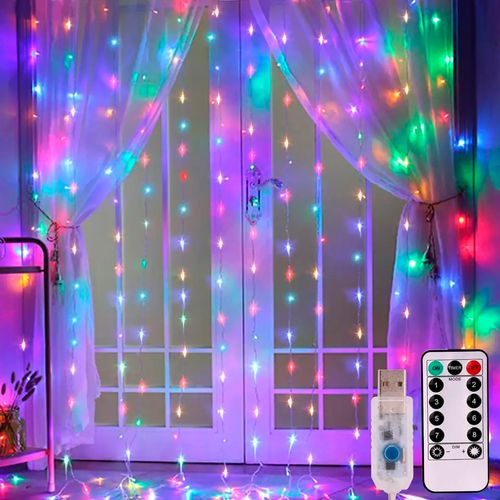 Cortina de LED Colorida 250 Lâmpadas com Controle