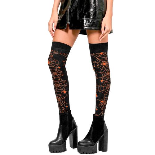 Meia 7/8 Halloween Preta Teia Laranja
