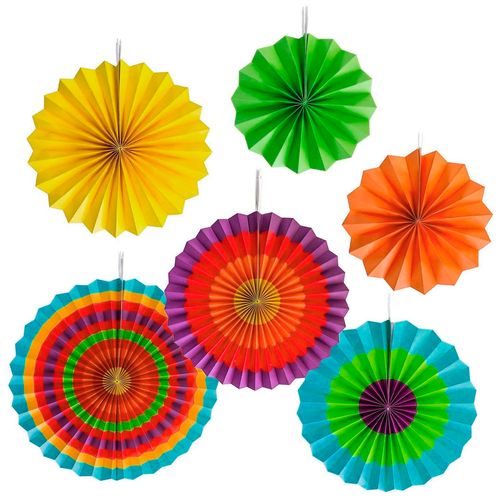 Kit Decoração Leque Policromático Colorido - 06 unidades