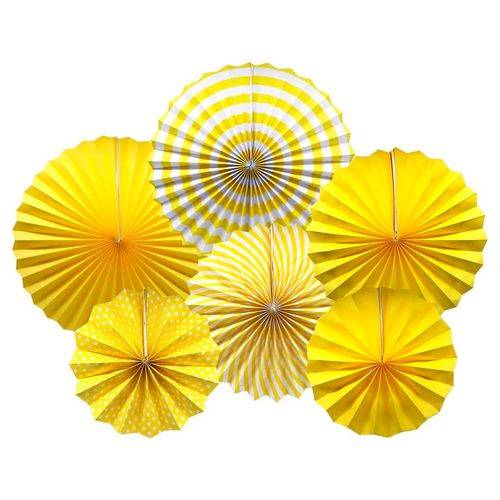 Kit Decoração Leque Espiral Amarelo - 06 unidades