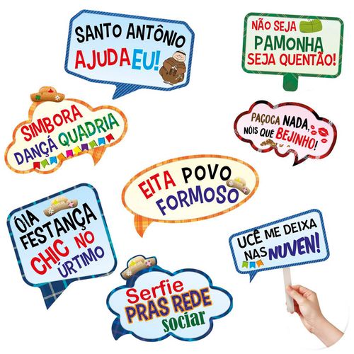 Placas Divertidas com Haste Festança - 08 unidades