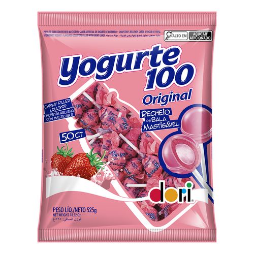 Pirulito Recheado Yogurte 100 Morango 525g