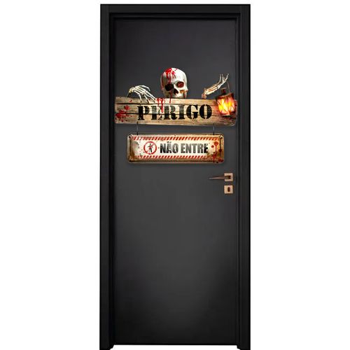 Decoração de Porta Halloween Perigo 60cm