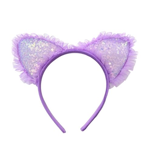 Tiara Orelha Paetê Roxa com LED