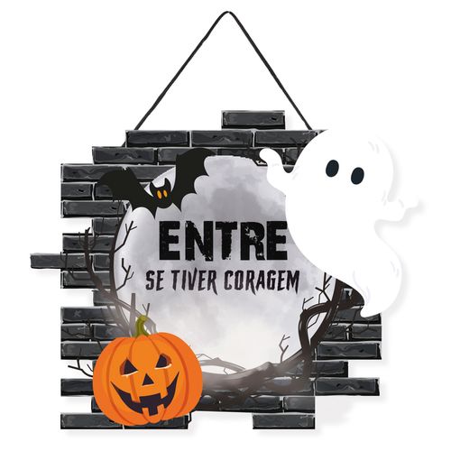 Placa para Porta Halloween Coragem