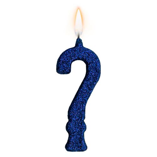 Vela Parabéns Glitter Azul Interrogação
