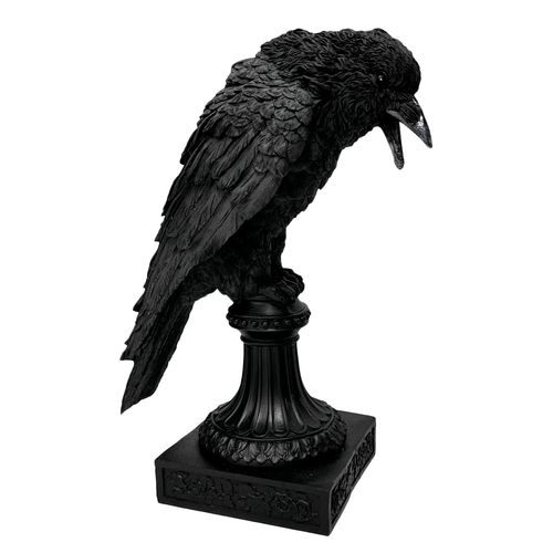 Suporte Vela Resina Estátua de Corvo Preto - 28cm