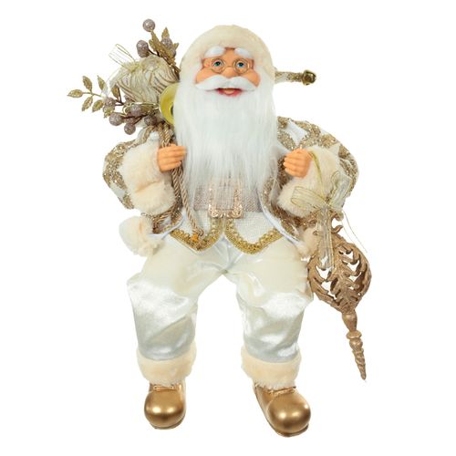 Papai Noel Sentado Dourado e Branco - 45cm
