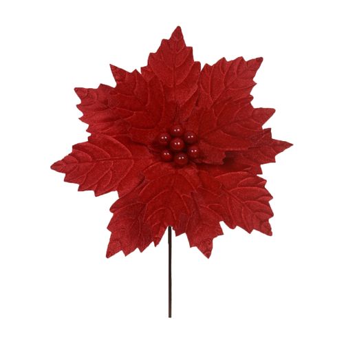 Flor Natalina Bico de Papagaio Aveludada Vermelha - 24cm
