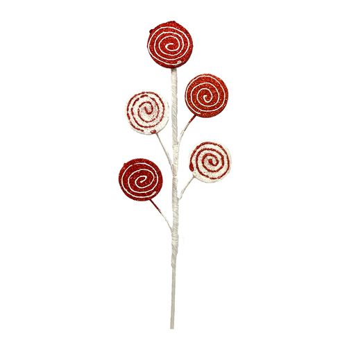 Galho Decorativo Candy Vermelho e Branco - 52cm