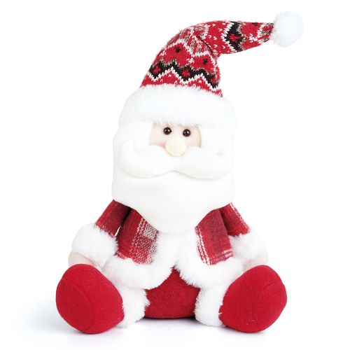 Boneco Papai Noel Sentado Xadrez Vermelho - 30cm