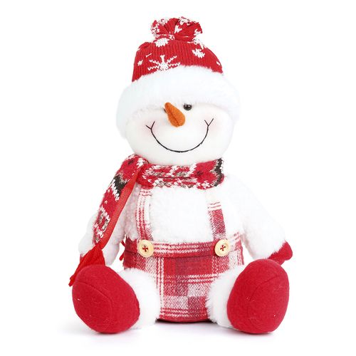Boneco de Neve Sentado Xadrez Vermelho - 29cm