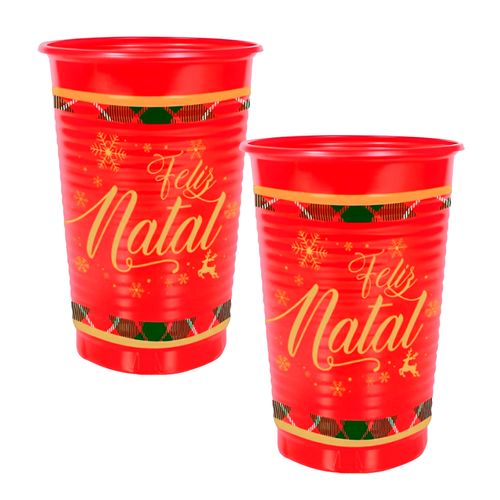 Copo Plástico Feliz Natal 300ml - 20 unidades