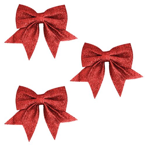 Enfeite Laço Brilhoso Vermelho 13cm - 03 unidades