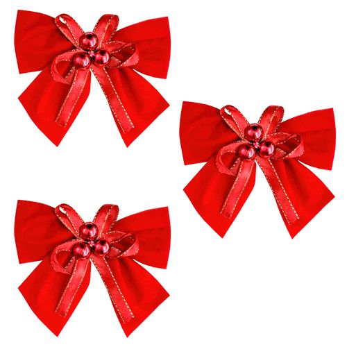 Enfeite Laço com Mini Laço e Cereja Vermelho 10cm - 03 unidades