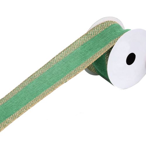 Fita Decorativa Aramada Glitter Verde e Dourada 6,3cm - 9 metros
