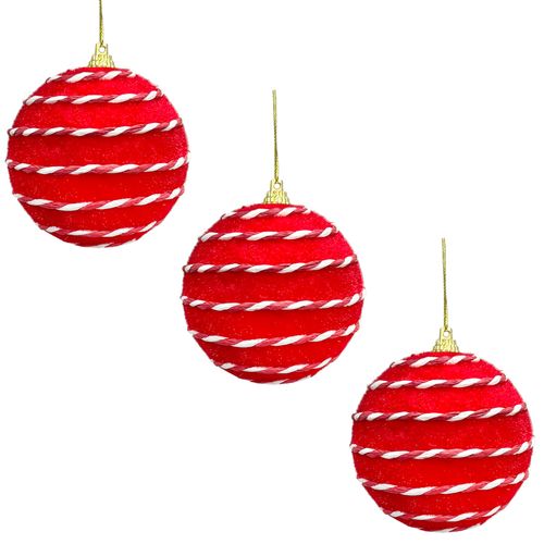 Bola Decorada Natal Vermelho e Branco 8cm - 03 unidades