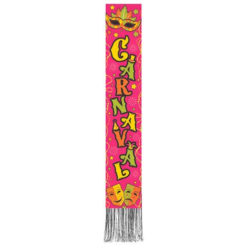 Faixa Vertical Carnaval Rosa Neon com Fitilho