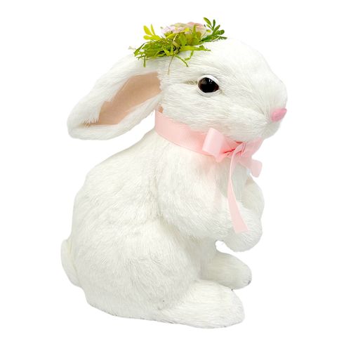 Coelho Páscoa com Laço e Arranjo Branco e Rosa