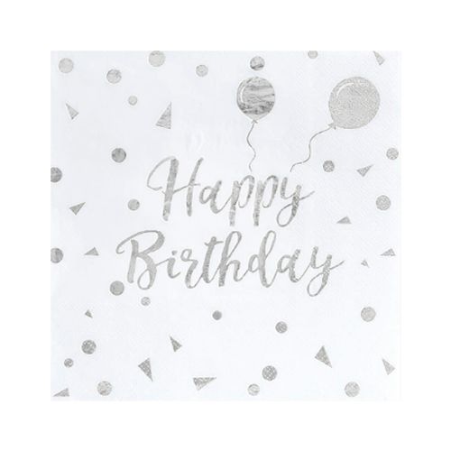 Guardanapo Papel Happy Birthday Prata - 20 unidades